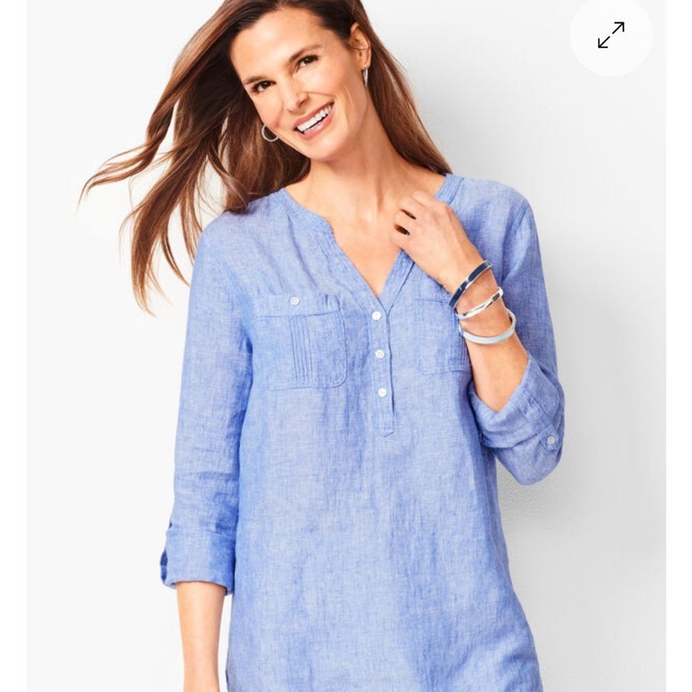 Talbots Linen Camp Shirt Top, size L Blue